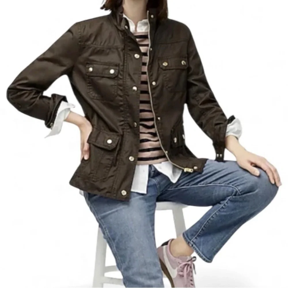 J. Crew Olive Green Utility Jacket with Gold-Tone Details XXS